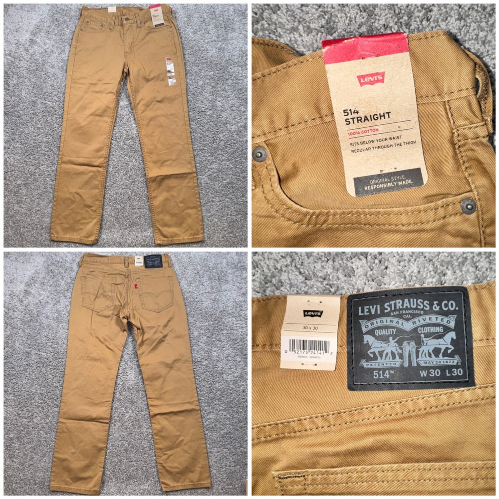 Levi's 514 Straight Pants Mens Khaki Tan 30x30 NEW